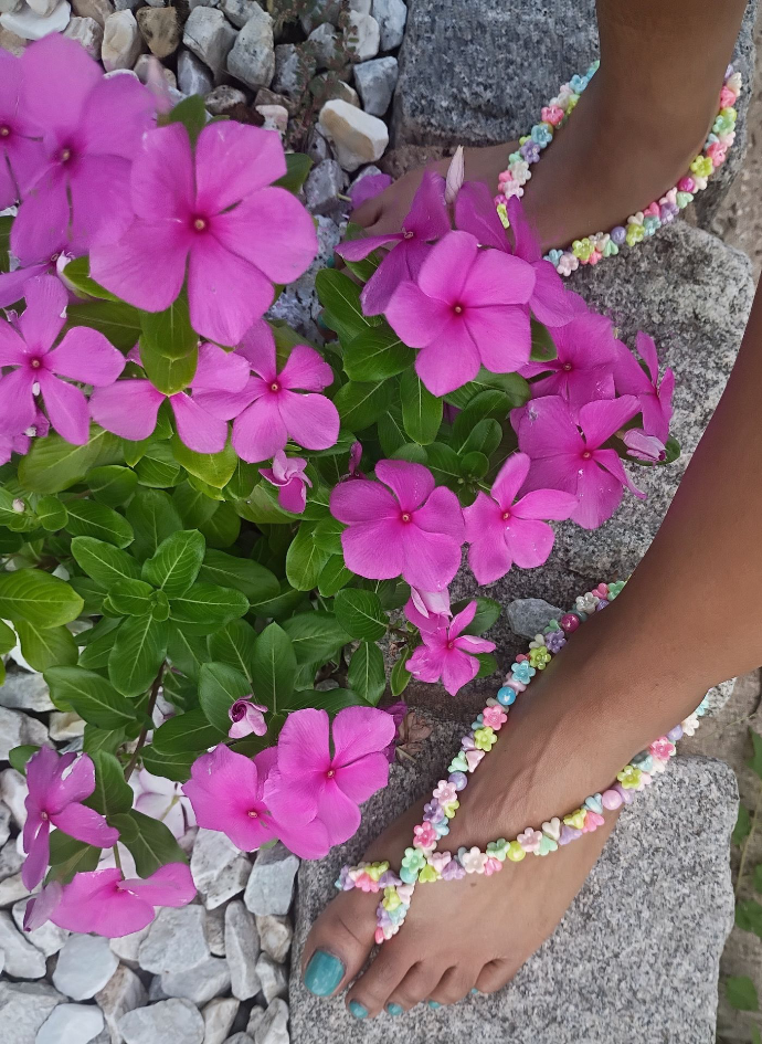 Pink floral Barefoot Blooms handmade beaded foot jewelry