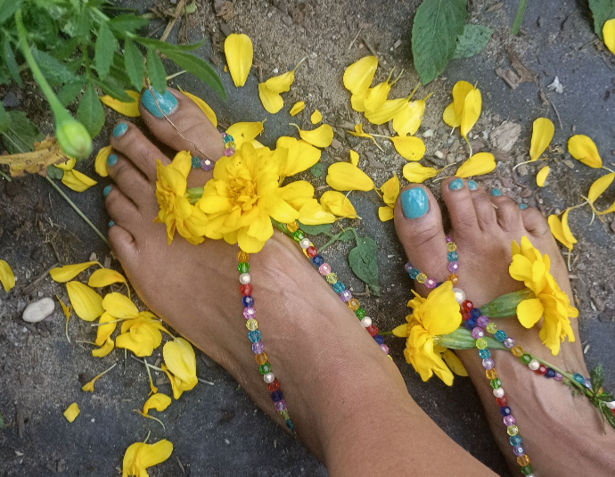 Yellow floral Barefoot Blooms handmade foot jewelry