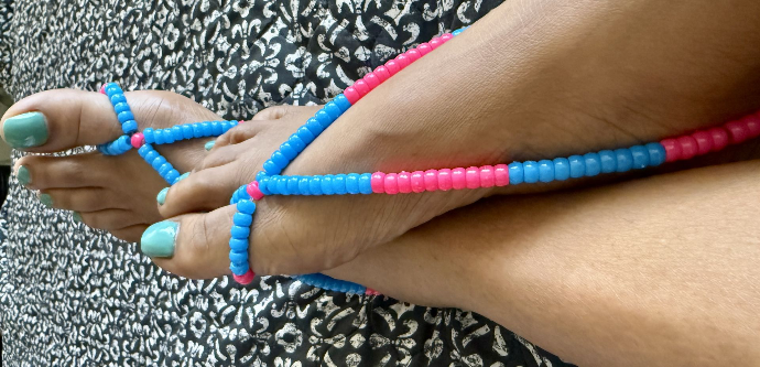 Pink and Blue Barefoot Blooms handmade beaded foot jewelry
